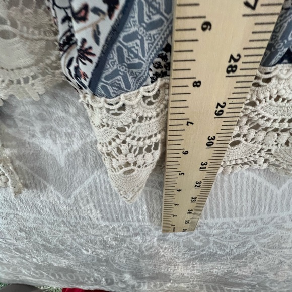 XHILARATION OPEN FRONT CARDIGAN TOP OVERSIZED COVER UP LACE PRINT PINK BLUE EUC - Picture 6 of 11